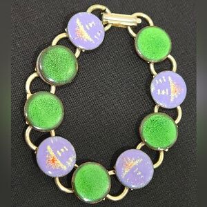 Vintage Green and Purple Enamel Bracelet